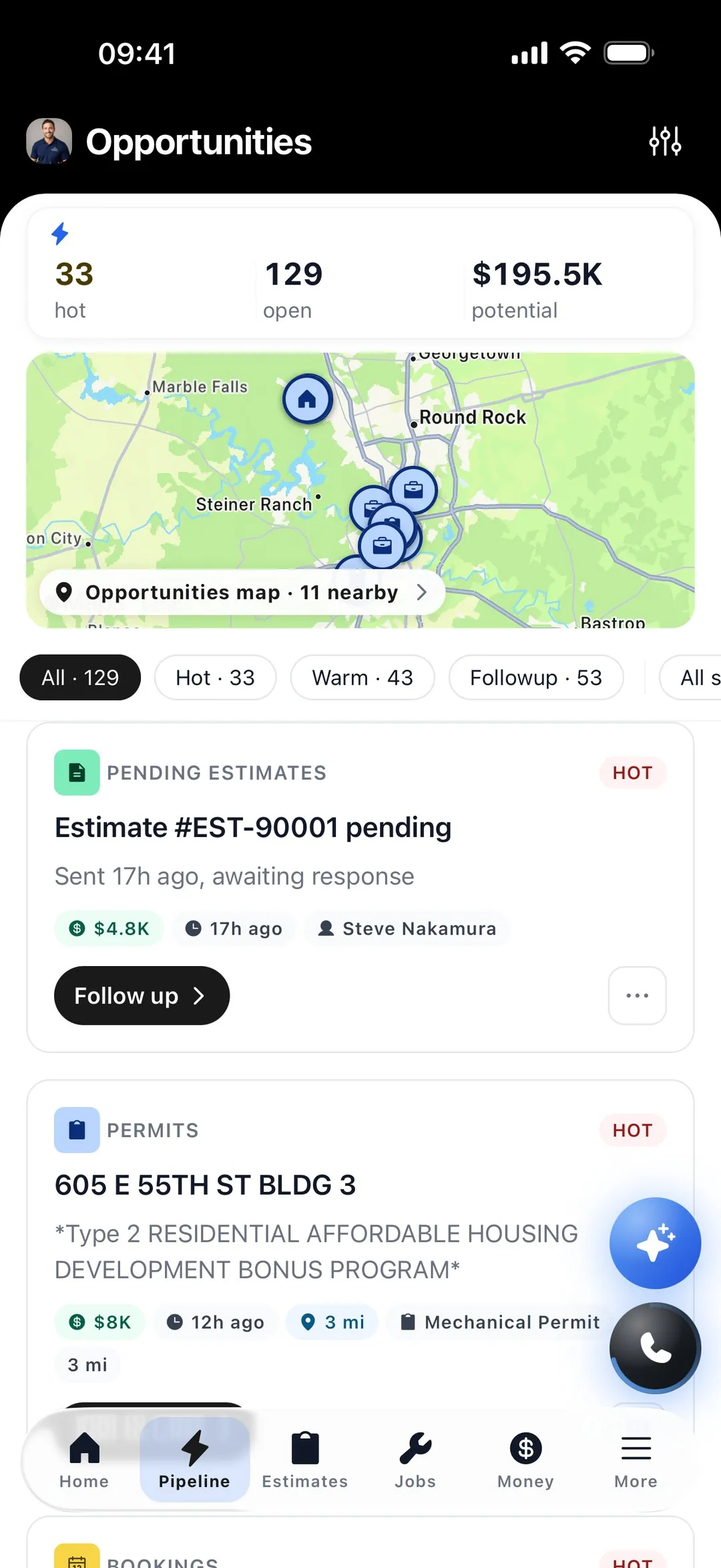Hero365 Pipeline — opportunities, hot leads and follow-ups