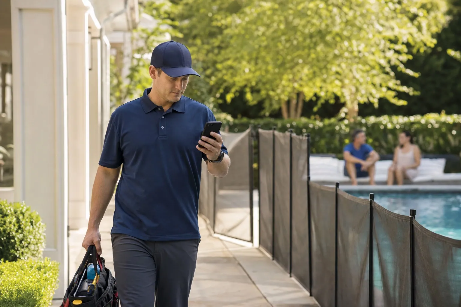 Pooltechniker auf Tour mit der Hero365-App und den Stopps des Tages im Blick